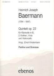 Baermann, Heinrich Joseph: Quintett op.22 für Klarinette Und streichquartett, Partitur und Stimmen 