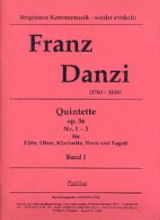 Danzi, Franz: Quintette Band 1 op.56 (Nr.1-3) für Flöte, Oboe, Klarinette, Horn und Fagott, Partitur 